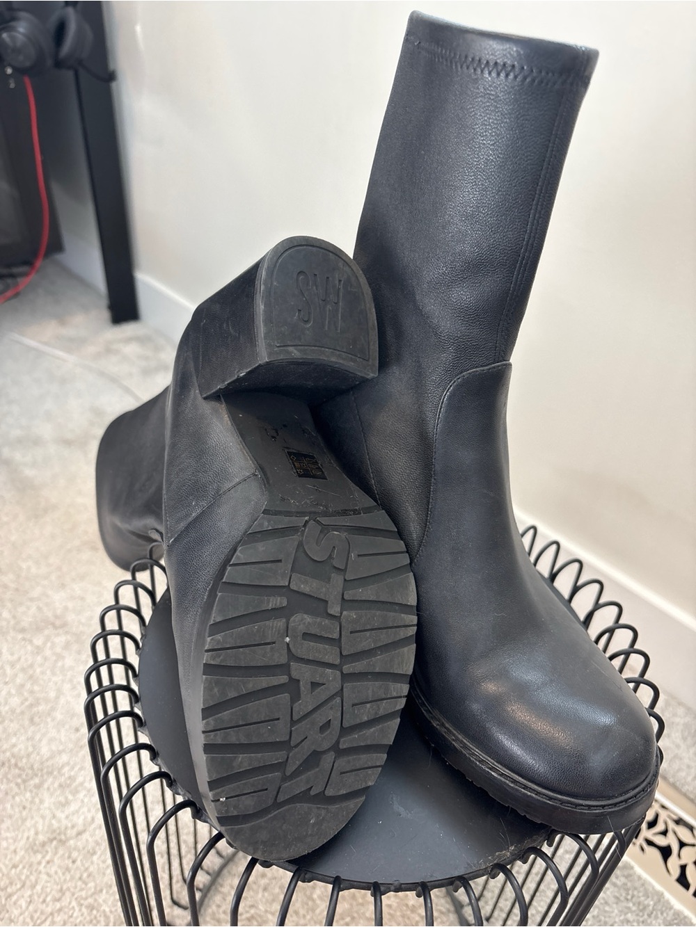 Stuart Weitzman Leather Block Heel Lug Sole Sock Ankle Boots [8]